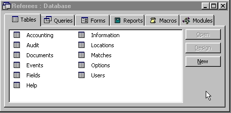 A sample list of Access tables DB List